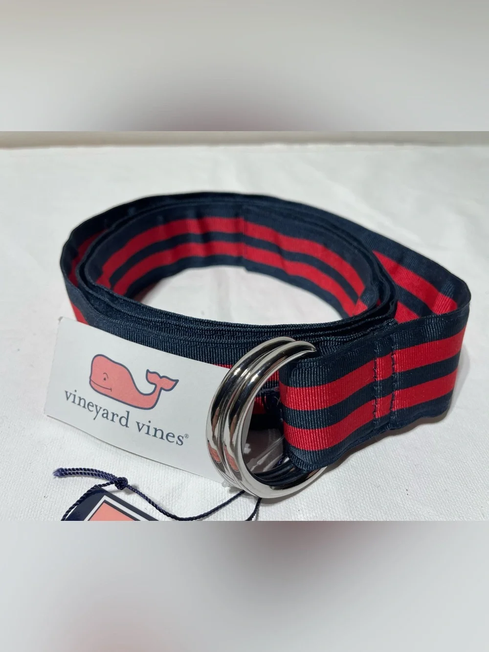 Vineyard Vines Double Stripe Grosgrain Striped Belt Mens 2XL 2014 Blue Red NEW